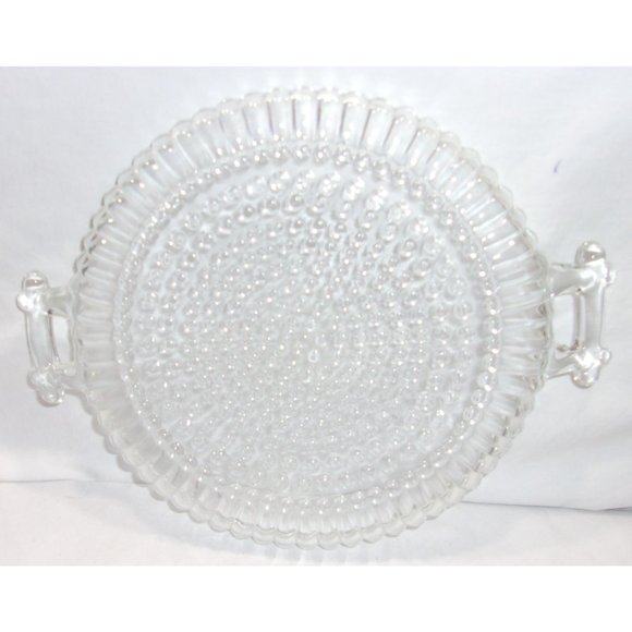 VTG Jeannette Clear Glass Small Round Hobnail Cheese/Snack Tray w/ Handles 9" - Picture 3 of 10